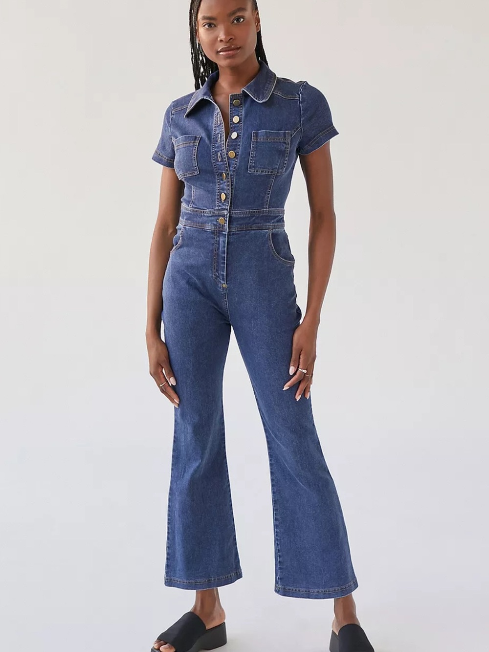 Urban Outfitters UO Emma Denim Flared Jumpsuit Medium Y2K 70s